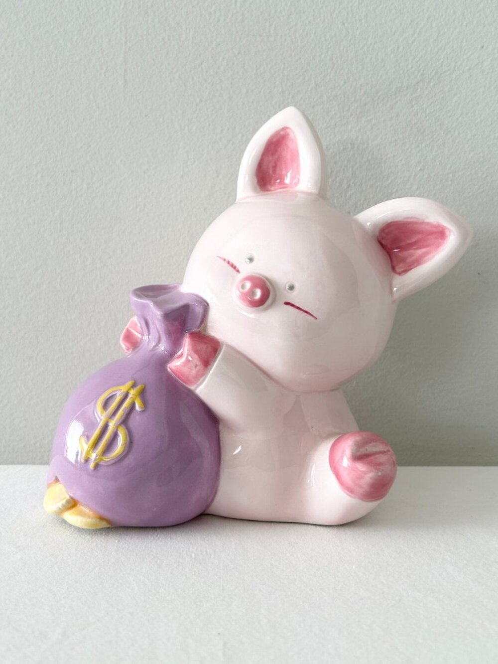 Rare Vtg Sanrio ZASHIKIBUTA Ceramic Coin Bank Money Bag Hello Kitty Pippo Pig